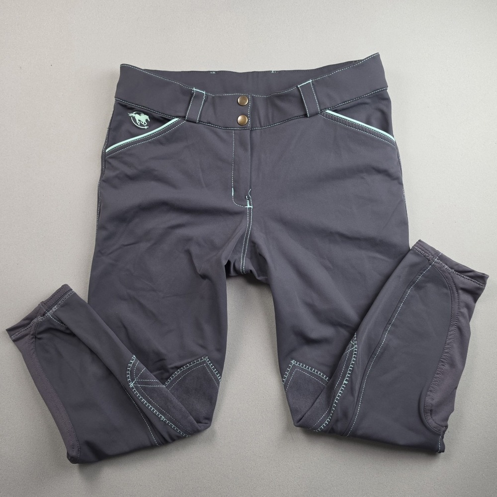 Piper by SmartPak Knee Patch Breeches Women's 30R Charcoal Grey Mint Riding Pant